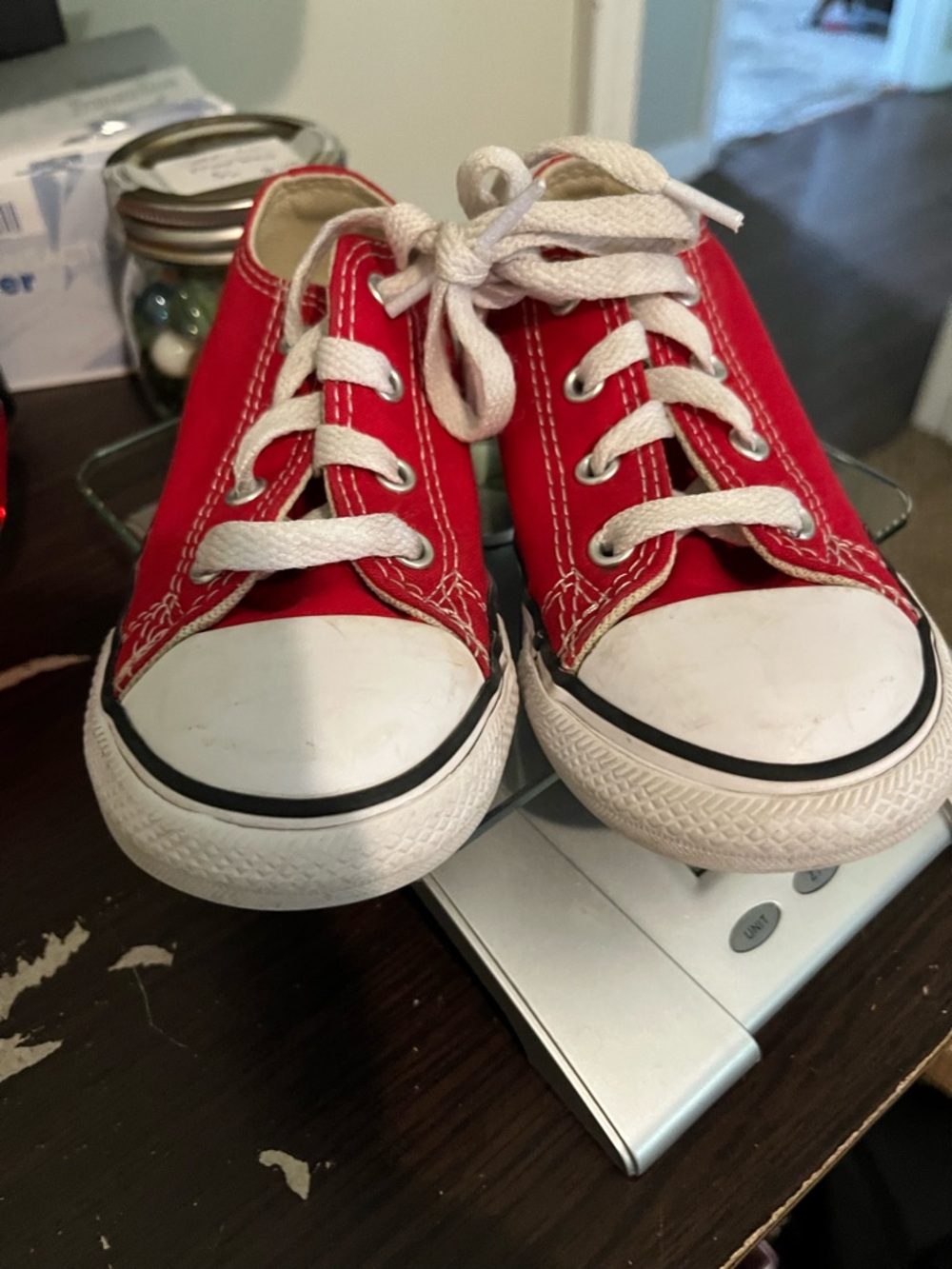 Converse Kids Red Canvas Low-Top Sneakers with White Toe Caps